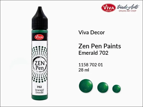 Zen Pen Paints Viva Decor Emerald 702,  Zen Pen aplikator kulistych perełek Emerald 702 Viva Decor, aplikator Zen Pen  28 ml Viva Decor, ozdabianie Zen Pen Emerald 702 Viva Decor, zdobienie, Zen Pen aplikator punktowy, Viva Decor,