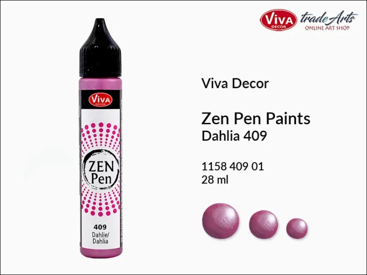 Zen Pen Paints Viva Decor Dahlia 409,  Zen Pen aplikator kulistych perełek Dahlia 409 Viva Decor, aplikator Zen Pen  28 ml Viva Decor, ozdabianie Zen Pen Dahlia 409 Viva Decor, zdobienie, Zen Pen aplikator punktowy, Viva Decor,