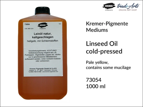Linseed Oil Cold Pressed Kremer-Pigmente 1000 ml,  olej lniany tłoczony na zimno 1000 ml Kremer-Pigmente, olej lniany Kremer-Pigmente, olej lniany naturalny tłoczony na zimno, olej lniany tłoczony na zimno, oleje, Kremer-Pigmente,