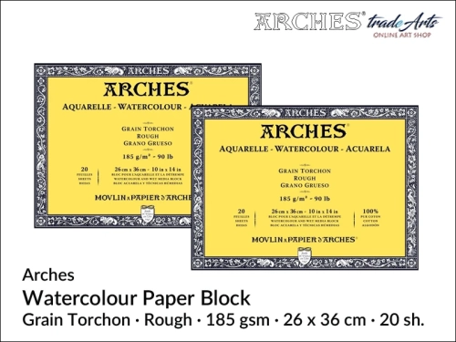Blok akwarelowy Arches Aquarelle  Rough 185 gsm 26x26 cm,  Arches Watercolour Block Grain Torchon Rough 185 gsm 26x36 cm,  Arches Aquarelle Block Rough 26x36 cm, blok akwarelowy prasowany na zimno Arches, bloki akwarelowe, Arches,