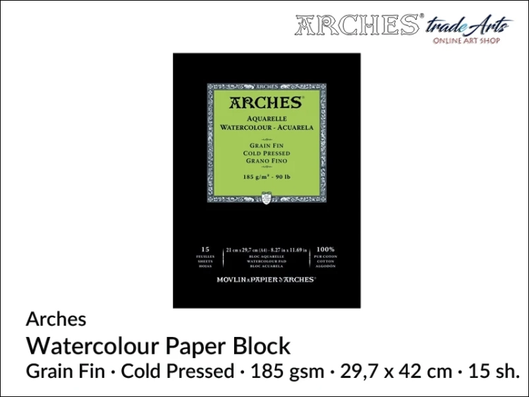 Pad akwarelowy Arches Aquarelle Cold Pressed 185 gsm A3,  Arches Watercolour Pad Cold Pressed 185 gsm A3,  Arches Aquarelle Pad CP A3, pad akwarelowy prasowany na zimno Arches, pady akwarelowe, Arches,