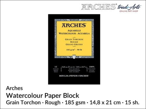 Pad akwarelowy Arches Aquarelle  Rough 185 gsm A5,  Arches Watercolour Pad Grain Torchon Rough 185 gsm A5,  Arches Aquarelle Pad Rough A5, pad akwarelowy prasowany na zimno Arches, pady akwarelowe, Arches,