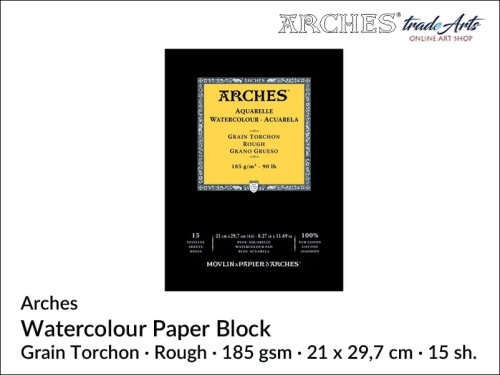 Pad akwarelowy Arches Aquarelle  Rough 185 gsm A4,  Arches Watercolour Pad Grain Torchon Rough 185 gsm A4,  Arches Aquarelle Pad Rough A4, pad akwarelowy prasowany na zimno Arches, pady akwarelowe, Arches,
