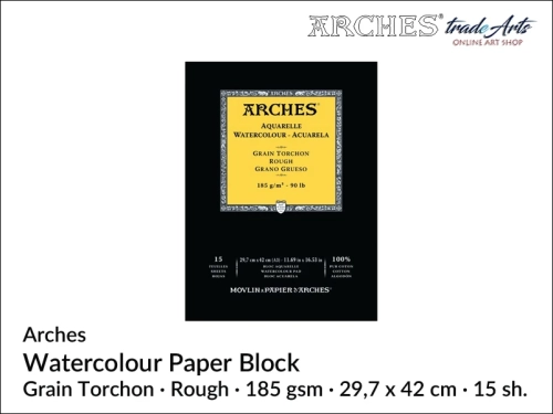 Pad akwarelowy Arches Aquarelle  Rough 185 gsm A3,  Arches Watercolour Pad Grain Torchon Rough 185 gsm A3,  Arches Aquarelle Pad Rough A3, pad akwarelowy prasowany na zimno Arches, pady akwarelowe, Arches,