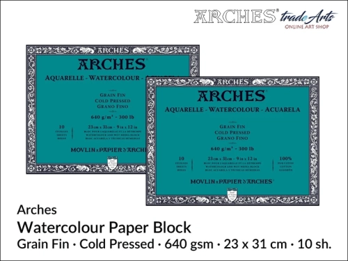 Blok akwarelowy Arches Aquarelle Cold Pressed 640 gsm 23x31 cm,  Arches Watercolour Block Cold Pressed 640 gsm 23x31 cm,  Arches Aquarelle Block CP 640 gsm 23x31 cm, blok akwarelowy prasowany na zimno Arches, bloki akwarelowe, Arches,