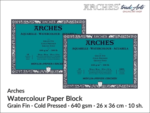 Blok akwarelowy Arches Aquarelle Cold Pressed 640 gsm 26x36 cm,  Arches Watercolour Block Cold Pressed 640 gsm 26x36 cm,  Arches Aquarelle Block CP 640 gsm 26x36 cm, blok akwarelowy prasowany na zimno Arches, bloki akwarelowe, Arches,