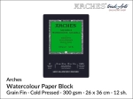 Arches Aquarelle pad akwarelowy drobnoziarnisty prasowany na zimno, 300 gsm, 26 x 36 cm, 12 ark.  