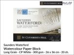 Saunders Waterford Watercolour Paper Block blok akwarelowy, Cold Pressed White, 300 gsm, 20 ark. rozmiar: 26 x 36 cm  