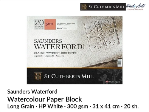Saunders Waterford Watercolour Block White HP 31x41 cm 20 ark., Saunders Waterford blok akwarelowy White HP 31x41 cm 20 ark., blok akwarelowy Saunders Waterford, pad Saunders Waterford, pady akwarelowe, bloki akwarelowe, Saunders Waterford,