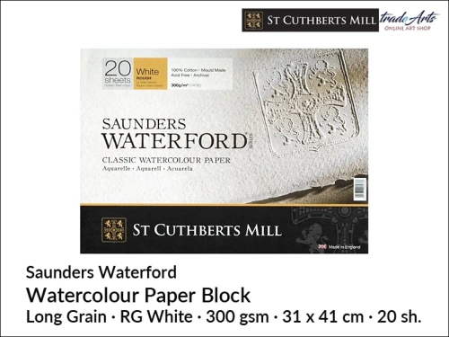 Saunders Waterford Watercolour Block White RG 31x41 cm 20 ark., Saunders Waterford blok akwarelowy White RG 31x41 cm 20 ark., blok akwarelowy Saunders Waterford, pad Saunders Waterford, pady akwarelowe, bloki akwarelowe, Saunders Waterford,