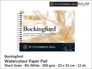 Bockingford Watercolour Paper Pad pad akwarelowy na spirali, Rough Grain White, 300 gsm, 12 ark. rozmiar: 23 x 31 cm,   