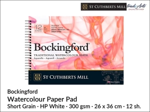 Bockingford Watercolour Paper Pad pad akwarelowy na spirali, Hot Pressed White, 300 gsm, 12 ark. rozmiar: 26 x 36 cm,  