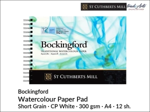 Bockingford Watercolour Paper Pad pad akwarelowy na spirali, Cold Pressed White, 300 gsm, 12 ark. rozmiar: A4 21 x 29,7 cm, 