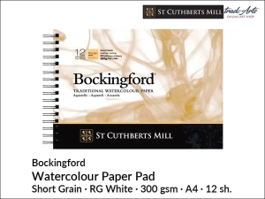 Bockingford Watercolour Paper Pad pad akwarelowy na spirali, Rough Grain White, 300 gsm, 12 ark. rozmiar: A4 21 x 29,7 cm,  