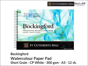 Bockingford Watercolour Paper Pad pad akwarelowy na spirali, Cold Pressed White, 300 gsm, 12 ark. rozmiar: A3 29,7 x 42 cm, 