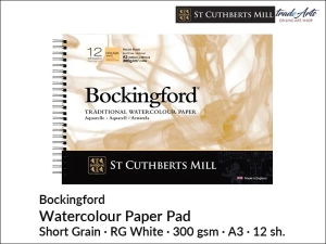 Bockingford Watercolour Paper Pad pad akwarelowy na spirali, Rough Grain White, 300 gsm, 12 ark. rozmiar: A3 29,7 x 42 cm,  