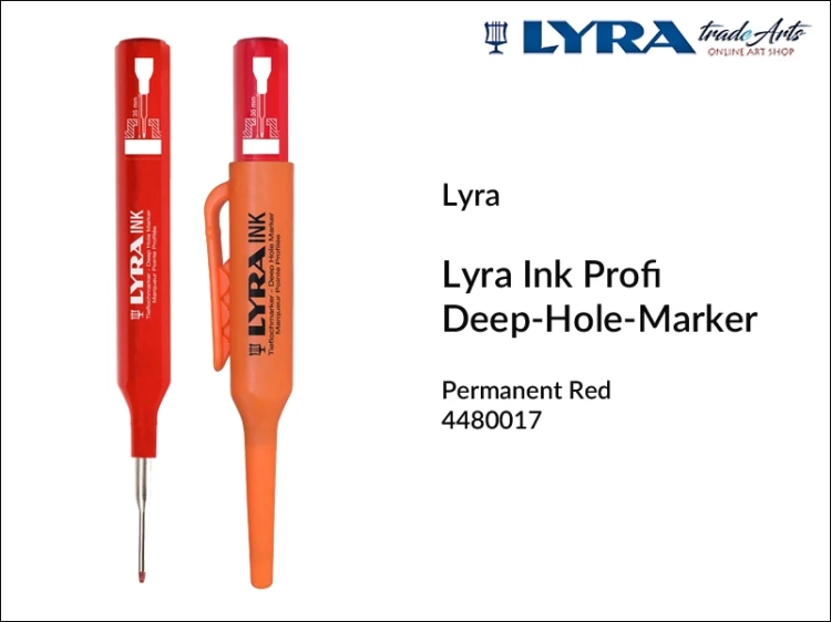 Lyra Ink Profi Deep-Hole-Marker Permanent Red 017, marker czerwony do głębokich otworów Lyra Deep-Hole-Marker, Lyra Deep Hole Marker marker do zaznaczania otworów, marker do otworów Lyra Deep-Hole-Marker Red 017, otwory, zaznaczanie, Lyra, markery,