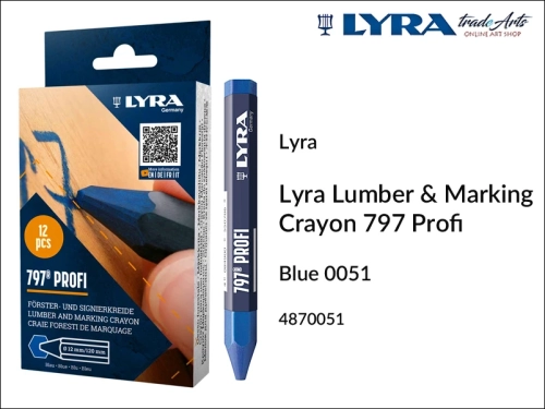 Kreda Lyra Lumber Profi 797 Blue 051 do znakowania drewna suchego i mokrego, Lyra Lumber Profi 797 Blue 051 biała do znakowania drewna suchego i mokrego, kreda do znakowania drewna mokrego, kreda do znakowania drzew, znakowanie drewna,
