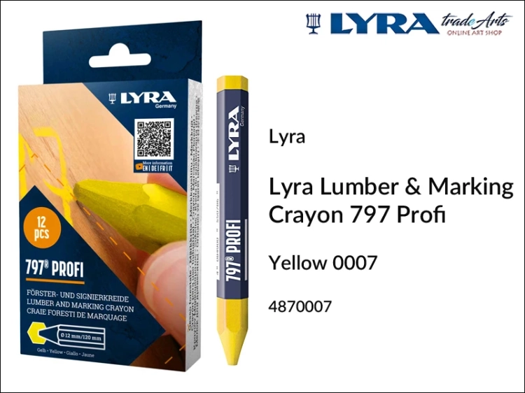 Kreda Lyra Lumber Profi 797 Yellow 007 do znakowania drewna suchego i mokrego, Lyra Lumber Profi 797 Yellow 007 biała do znakowania drewna suchego i mokrego, kreda do znakowania drewna mokrego, kreda do znakowania drzew, znakowanie drewna,