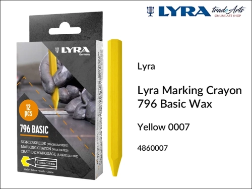Kreda Marking Crayon 796 Wax Yellow 007 do znakowania drewna i metali, Lyra Marking Crayon 796 Wax Yellow 007  kreda woskowa żółta do znakowania drewna suchego i mokrego, kreda woskowa do znakowania drewna i metali,