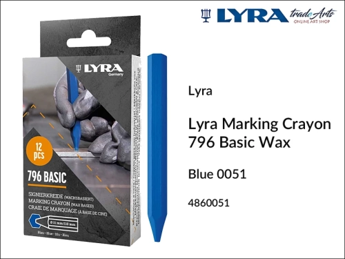 Kreda Marking Crayon 796 Wax Blue 051 do znakowania drewna i metali, Lyra Marking Crayon 796 Wax Blue 051  kreda woskowa niebieska do znakowania drewna suchego i mokrego, kreda woskowa do znakowania drewna i metali,
