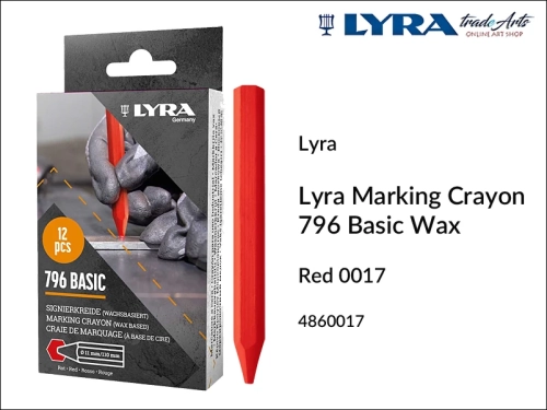 Kreda Marking Crayon 796 Wax Red 017 do znakowania drewna i metali, Lyra Marking Crayon 796 Wax Red 017  kreda woskowa czerwona do znakowania drewna suchego i mokrego, kreda woskowa do znakowania drewna i metali,