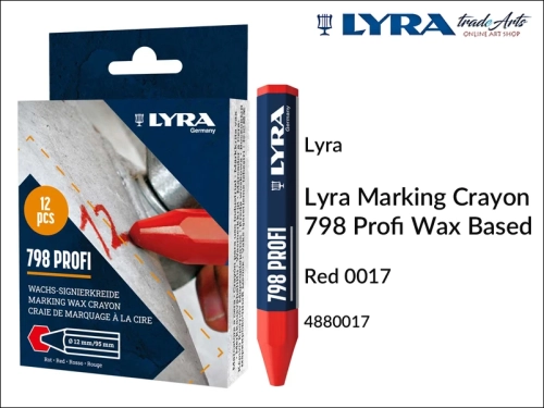Lyra Marking Crayon 798 Profi Wax Red 017 do znakowania drewna i metali, Lyra Marking Crayon 798 Profi Wax Red 017 kreda 
woskowa czerwona do znakowania drewna i ceramiki, kreda woskowa do znakowania drewna i kamienia Lyra Marking 798,