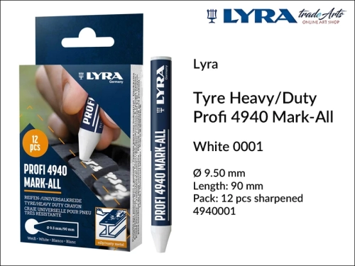 Lyra Marking Crayon Profi 4940 White 001 do znakowania opon, Lyra Marking Crayon Profi 4940 White 001 kreda biała do znakowania opon i zardzewiałych metali, kreda do znakowania opon i zardzewiałych metali Lyra Marking Crayon Profi 4940,