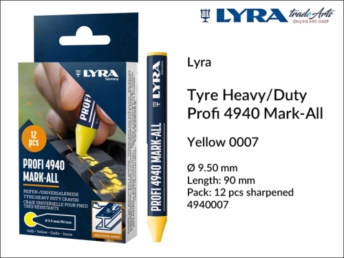 Lyra Marking Crayon Profi 4940 Yellow 007 do znakowania opon, Lyra Marking Crayon Profi 4940 Yellow 007 kreda biała do znakowania opon i zardzewiałych metali, kreda do znakowania opon i zardzewiałych metali Lyra Marking Crayon Profi 4940,