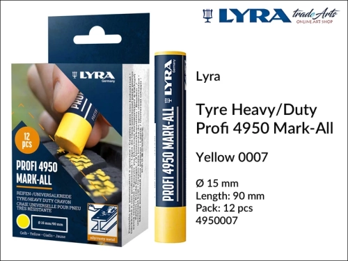 Lyra Marking Crayon Profi 4950 Yellow 007 do znakowania opon, Lyra Marking Crayon Profi 4950 Yellow 007 kreda żółta do znakowania opon i zardzewiałych metali, kreda do znakowania opon i zardzewiałych metali Lyra Marking Crayon Profi 4950,
