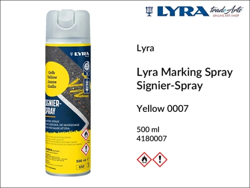 Lyra Marking Spray Yellow 007  500 ml, farba żółta w aerozolu do znakowania Lyra Marking Spray, Lyra Marking Spray 500 ml farba żółta w aerozolu do znakowania, farba do znakowania, farba w sprayu do znakowania, znakowanie, farby, budownictwo,