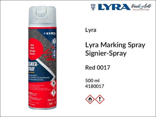 Lyra Marking Spray Red 0017  500 ml, farba czerwona w aerozolu do znakowania Lyra Marking Spray, Lyra Marking Spray 500 ml farba czerwona w aerozolu do znakowania, farba do znakowania, farba w sprayu do znakowania, znakowanie, farby, budownictwo,