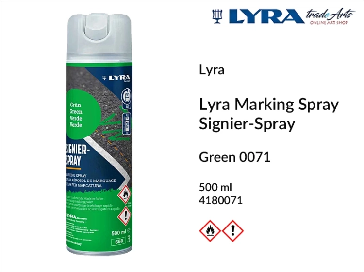 Lyra Marking Spray Green 0071  500 ml, farba zielona w aerozolu do znakowania Lyra Marking Spray, Lyra Marking Spray 500 ml farba zielona w aerozolu do znakowania, farba do znakowania, farba w sprayu do znakowania, znakowanie, farby, budownictwo,