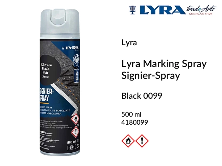 Lyra Marking Spray Black 0099  500 ml, farba czarna w aerozolu do znakowania Lyra Marking Spray, Lyra Marking Spray 500 ml farba czarna w aerozolu do znakowania, farba do znakowania, farba w sprayu do znakowania, znakowanie, farby, budownictwo,