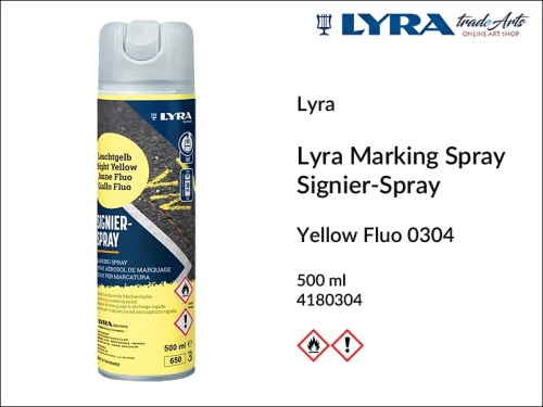 Lyra Marking Spray Yellow Fluo 304  500 ml, farba żółta fluo w aerozolu do znakowania Lyra Marking Spray, Lyra Marking Spray 500 ml farbażółta fluo w aerozolu do znakowania, farba do znakowania, farba w sprayu do znakowania, znakowanie, farby,