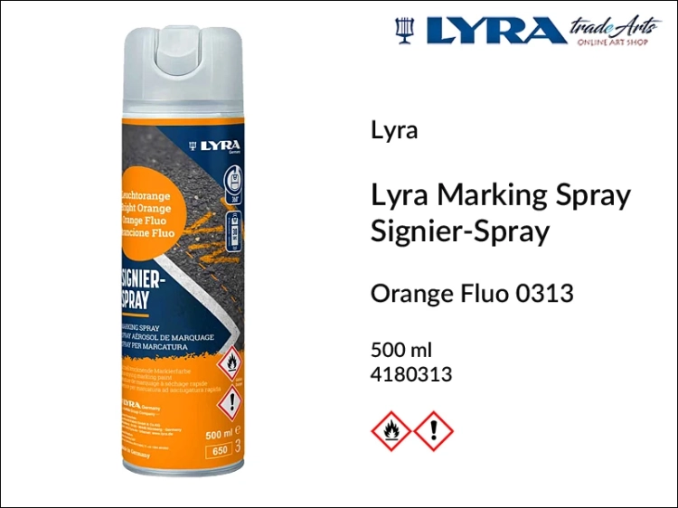 Lyra Marking Spray Orange Fluo 313  500 ml, farba orange fluo w aerozolu do znakowania Lyra Marking Spray, Lyra Marking Spray 500 ml farba orange fluo w aerozolu do znakowania, farba do znakowania, farba w sprayu do znakowania, znakowanie, farby,