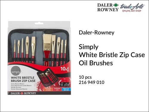White Bristle Brush Zip Case Daler-Rowney, pędzle szczecinowe White Bristle Daler-Rowney do farb olejnych, Daler-Rowney White Bristle - pędzle szczecinowe do farb olejnych, pędzle szczecina biała White Bristle Daler-Rowney, pędzle do farb olejnych,