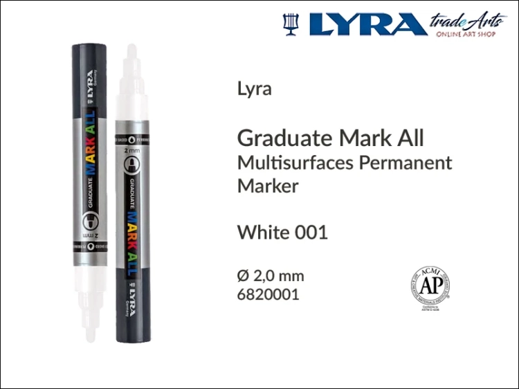 Lyra Graduate Mark All markery wodne do wszystkich powierzchni, markery wodne do wszystkich powierzchni Lyra Graduate Mark All, Lyra Graduate Mark All marker wodny 2 mm White 001, markery, pisaki, marker y wodne,