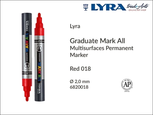 Lyra Graduate Mark All markery wodne do wszystkich powierzchni, markery wodne do wszystkich powierzchni Lyra Graduate Mark All, Lyra Graduate Mark All marker wodny 2 mm Red 018, markery, pisaki, marker y wodne,