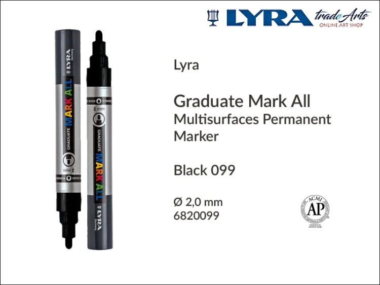 Lyra Graduate Mark All markery wodne do wszystkich powierzchni, markery wodne do wszystkich powierzchni Lyra Graduate Mark All, Lyra Graduate Mark All marker wodny 2 mm Black 099, markery, pisaki, marker y wodne,