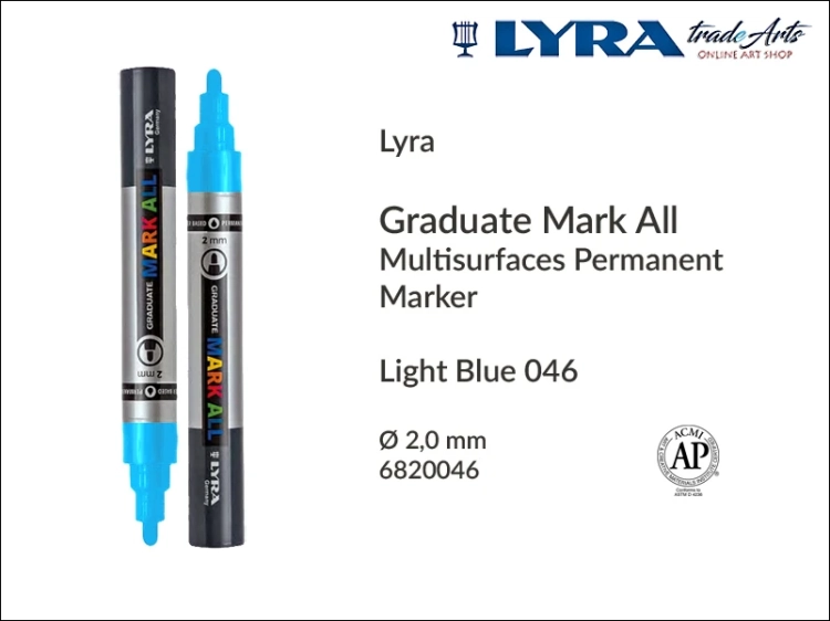 Lyra Graduate Mark All markery wodne do wszystkich powierzchni, markery wodne do wszystkich powierzchni Lyra Graduate Mark All, Lyra Graduate Mark All marker wodny 2 mm Light Blue 046, markery, pisaki, marker y wodne,