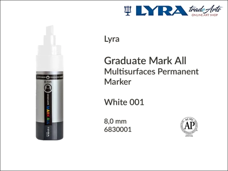 Lyra Graduate Mark All markery wodne do wszystkich powierzchni, markery wodne do wszystkich powierzchni Lyra Graduate Mark All, Lyra Graduate Mark All marker wodny 8 mm White 001, markery, pisaki, marker y wodne,