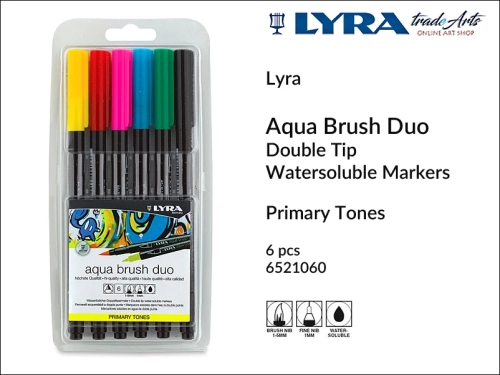 Lyra Aqua Brush Duo Primary Tones double tip markers, markery kolory podstawowe Lyra Aqua Brush Duo, Lyra Aqua Brush Duo Primary Tones kolory podstawowe 6 markerów, markery Primary Tones Lyra Aqua Brush Duo, flamastry, pisaki,