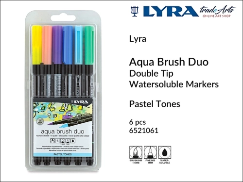 Lyra Aqua Brush Duo Pastel Tones double tip markers, markery kolory pastelowe Lyra Aqua Brush Duo, Lyra Aqua Brush Duo Pastel Tones kolory pastelowe 6 markerów, markery Pastel Tones Lyra Aqua Brush Duo, flamastry, pisaki, Lyra,