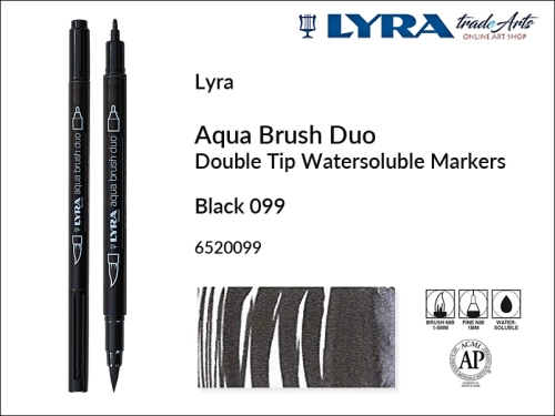 Lyra Aqua Brush Duo marker Black 099, marker wodny czarny Lyra Aqua Brush Duo Black 099, marker wodny akwarelowy Lyra Aqua Brush Duo, Lyra Aqua Brush Duo marker wodny akwarelowy Black 099, marker, pisak, flamaster, grafika, kaligrafia, akwarela,