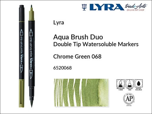 Lyra Aqua Brush Duo marker Chrome Green 068, pisak wodny pędzelkowy Chrome Green 068 Lyra Aqua Brush Duo, marker wodny pędzelkowy akwarelowy Lyra Aqua Brush Duo, Lyra Aqua Brush Duo marker wodny akwarelowy Chrome Green 068, grafika, pisak, akwarela,