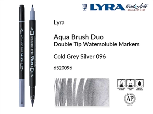 Lyra Aqua Brush Duo marker Cold Grey Silver 096, pisak wodny pędzelkowy Cold Grey Silver 096 Lyra Aqua Brush Duo, marker wodny pędzelkowy akwarelowy Lyra Aqua Brush Duo, Lyra Aqua Brush Duo marker wodny akwarelowy Cold Grey Silver 096, pisak, akwarela,