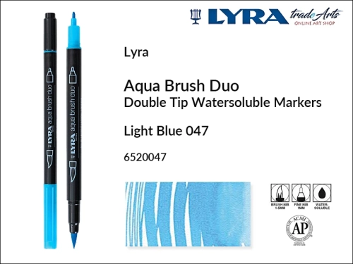 Lyra Aqua Brush Duo marker Light Blue 047, pisak wodny pędzelkowy Light Blue 047 Lyra Aqua Brush Duo, marker wodny pędzelkowy akwarelowy Lyra Aqua Brush Duo, Lyra Aqua Brush Duo marker wodny akwarelowy Light Blue 047, pisak, akwarela,