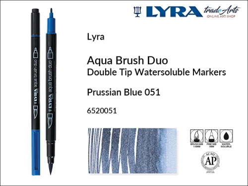 Lyra Aqua Brush Duo marker Prussian Blue 051, pisak wodny pędzelkowy Prussian Blue 051 Lyra Aqua Brush Duo, marker wodny pędzelkowy akwarelowy Lyra Aqua Brush Duo, Lyra Aqua Brush Duo marker wodny akwarelowy Prussian Blue 051, pisak, akwarela,