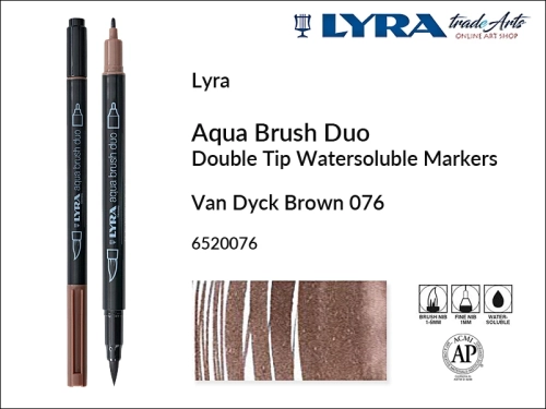 Lyra Aqua Brush Duo marker Van Dyck Brown 076, pisak wodny pędzelkowy Van Dyck Brown 076 Lyra Aqua Brush Duo, marker wodny pędzelkowy akwarelowy Lyra Aqua Brush Duo, Lyra Aqua Brush Duo marker wodny akwarelowy Van Dyck Brown 076, pisak, akwarela,